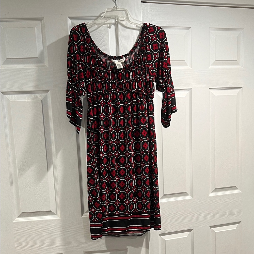Max Studio Red and Black Geometric Midi Dress